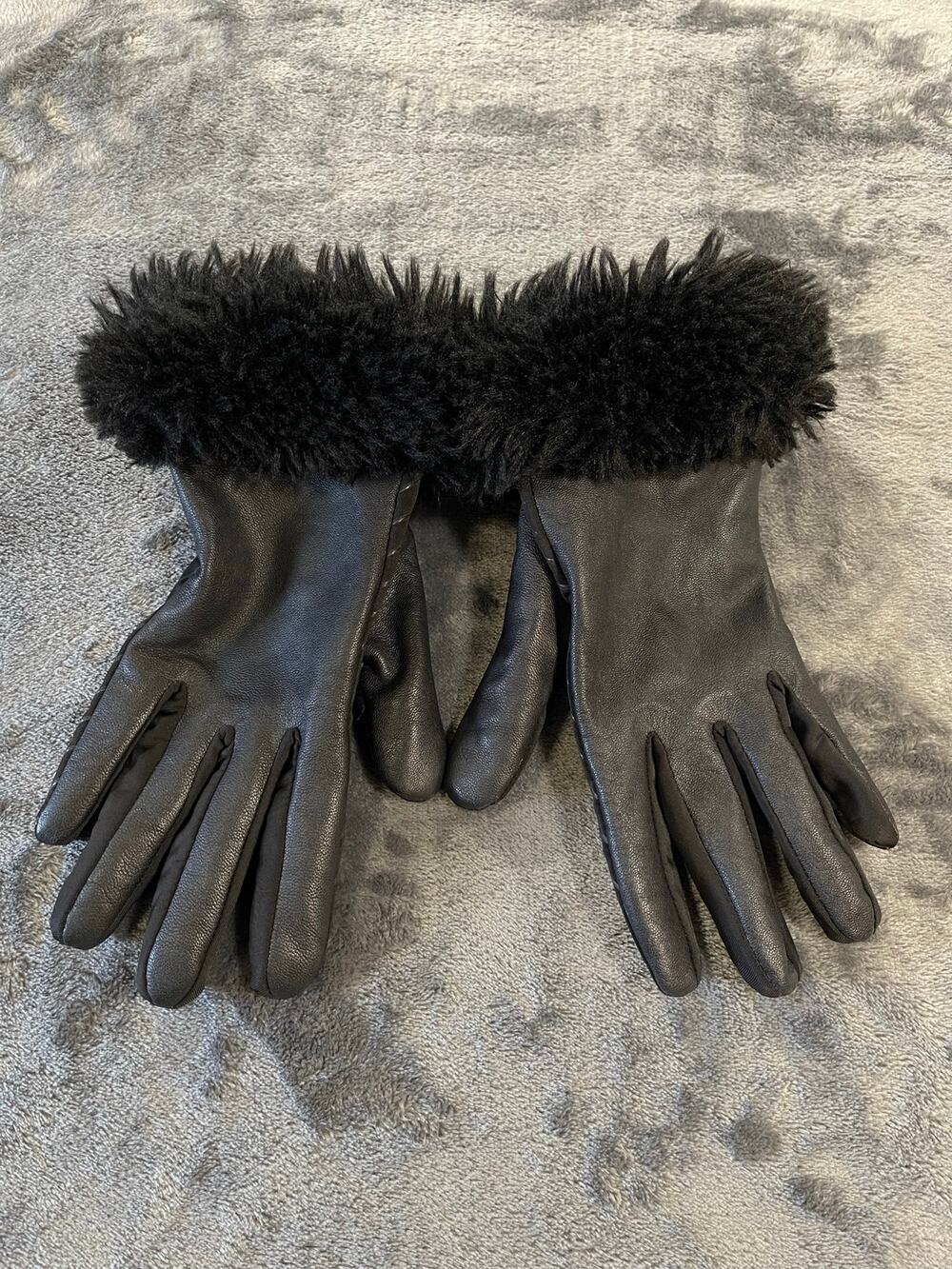 Genuine Leather Gloves Faux Fur Cuffs Isotoner Warm Winter Accessories OS